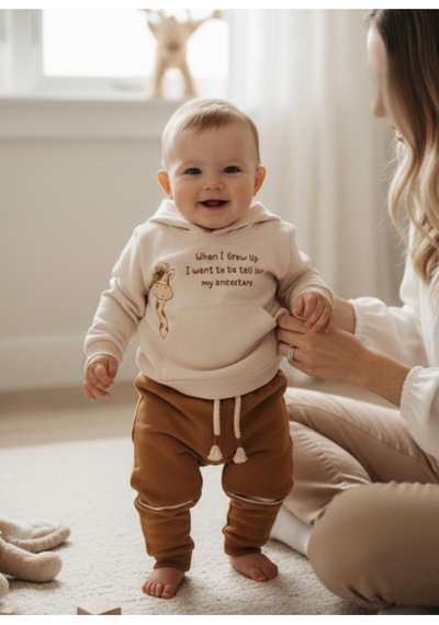 Altıntaş Baby Zürafa Desenli Kapşonlu 2'li Takım Vanilya Vanilya