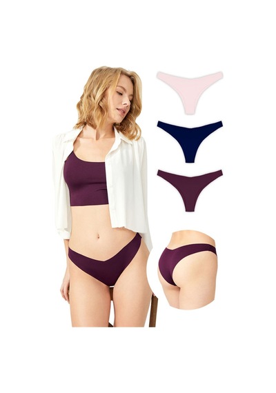 Cottonhill Basic İz Yapmayan Lazer Kesim Kadın Brezilya Külot 3'lü Paket - 4 Renkli3 Çok Renkli
