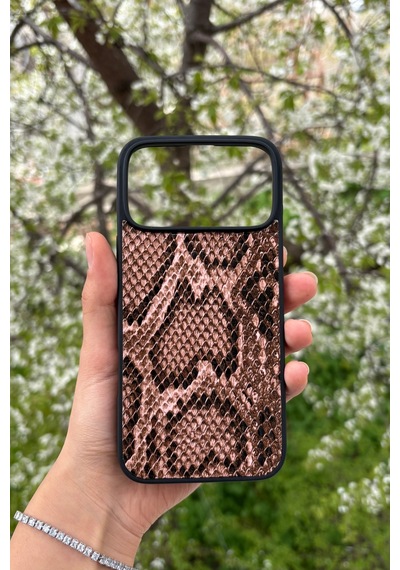 iPhone Uyumlu 17 Pro Max Yılan Desenli Kabartma Dokulu Kılıf Açık Kiremit