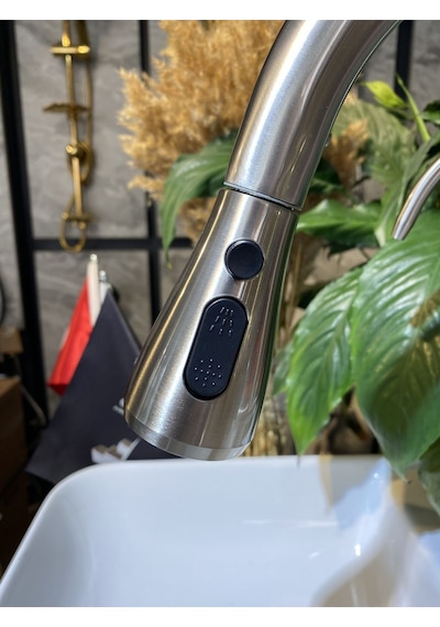 İsaoğlu Yapı Spiralli Arıtmalı Mutfak Bataryası Mat Krom Evye Musluğu Arıtıcılı Musluk İnox Krom