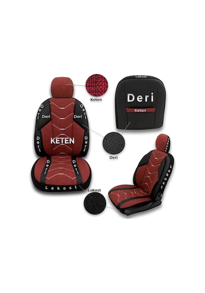 Minderland Verita Elegance Serisi Oto Koltuk Kılıfı, Keten-deri / Bordo, Renault 12 İle Uyumlu