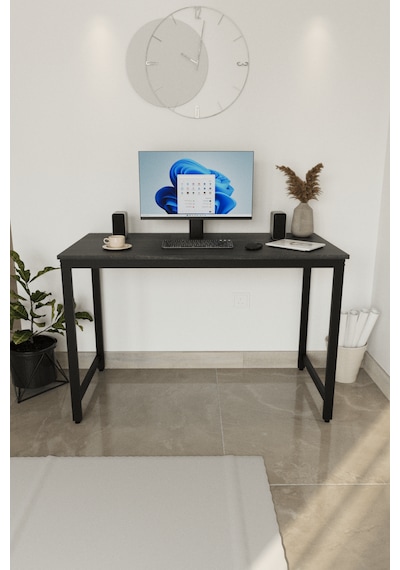 Siyah Çalışma Masası 120x60, Bilgisayar Masası, Ofis Masası, Metal Ayaklı Siyah