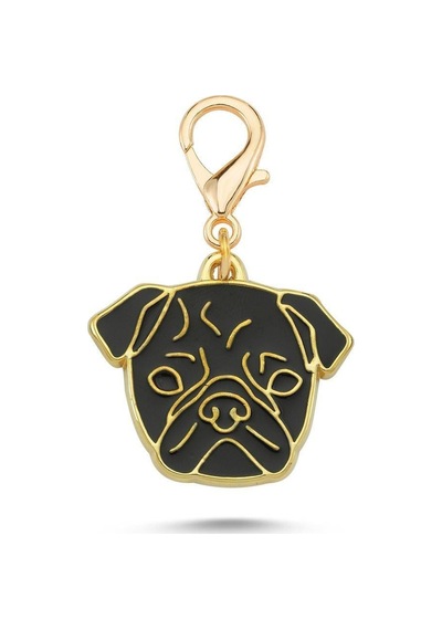 Pug Siyah Altın Kaplama Mineli Aksesuar Renkli