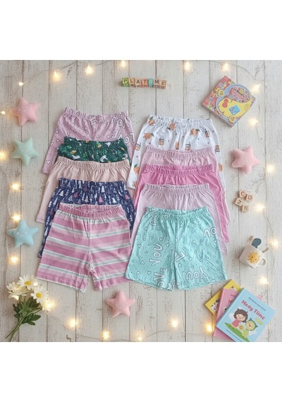 Bonbon Kız Çocuk 10'lu Paket Karışık Renk Baskılı Şort Bb2768 Çok Renkli