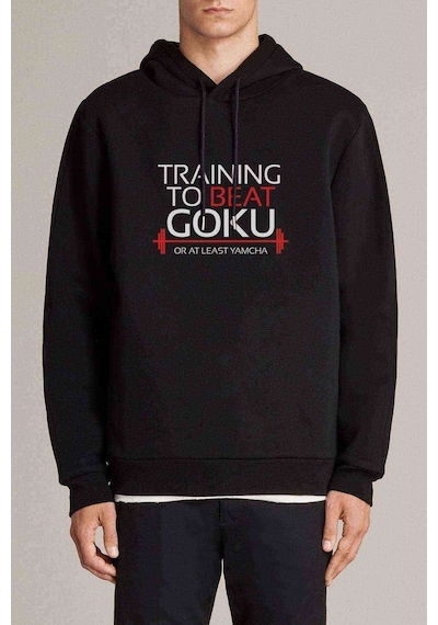 Dragon Ball Baskılı Siyah Erkek Örme Kapşonlu Sweatshirt (531055194)