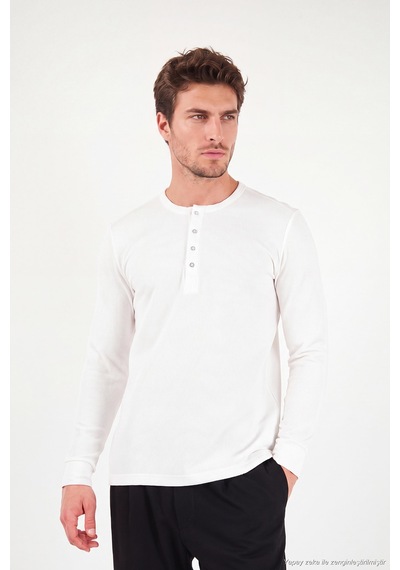 Buratti Pamuklu Regular Fit Düğmeli Bisiklet Yaka Sweat Erkek Sweat 5905852 Ekru
