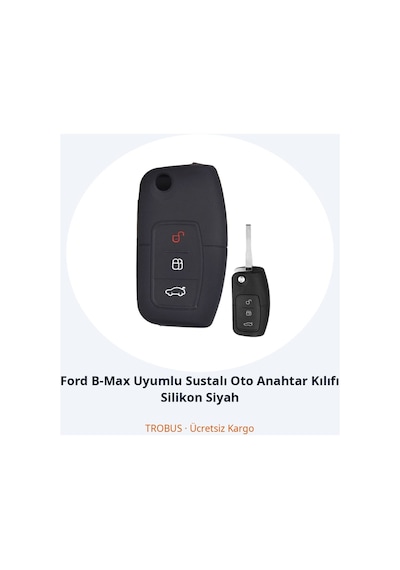 Trobus Ford B-max Uyumlu Katlanır Oto Anahtar Kılıfı Silikon Siyah