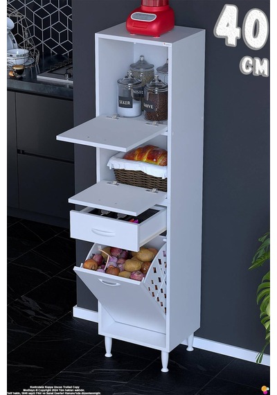 Defne 40 Cm Çok Amaçlı Mutfak, Bakliyat Ve Kahve Köşesi Organizer Dolap Sepetli Dolap 40x163x32 Cm Beyaz Defne 40 Cm Çok Amaçlı Mutfak, Bakliyat Ve Kahve Köşesi Organizer Dolap Sepetli Dolap 40x163x32 Cm Beyaz
