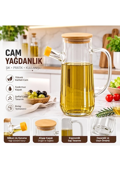 Kasımoğulları Concept Cam Yağdanlık Bambu Kapaklı 900 Ml