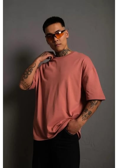 Valensdesign Erkek 24/1 Düz A Kalite Oversize T-shirt - Gül Kurusu Mavi