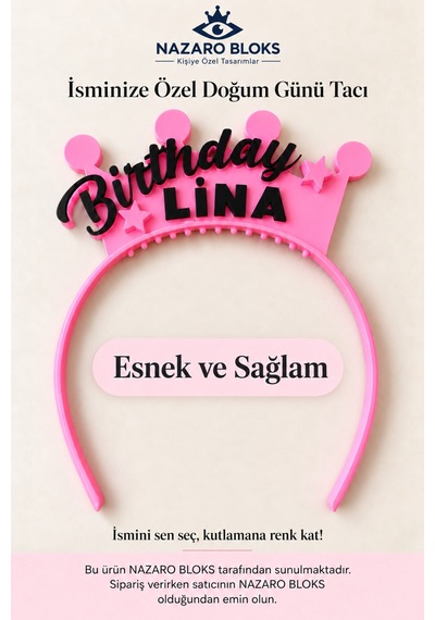 Kişiye Özel İsimli Doğum Günü Taçı Birthday Yazılı Esnek Ve Sağlam Parti Taçı Taç-saç - 942041668 Diğer