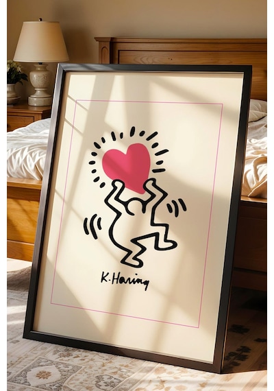 Keith Haring Radiant Heart Çerçeveli Tablo - Işıltılı Kalp - Eklektik Tarz Duvar Dekoru