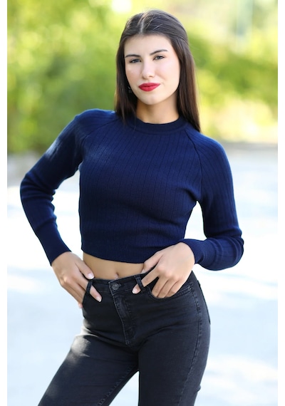 Giysa Kadın Lacivert Fitilli Crop Triko Kazak Kısa Model Akrilik Kumaş Ribanalı - 3122 Lacivert Giysa Kadın Lacivert Fitilli Crop Triko Kazak Kısa Model Akrilik Kumaş Ribanalı - 3122 Lacivert