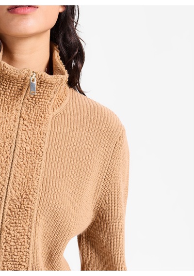 Fabrika F6wl-hrk0048 Camel Kadın Dik Yaka Fitilli Regular Fit Triko Hırka