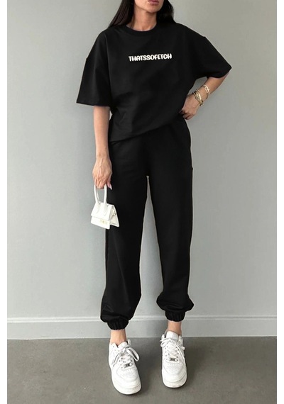 Thatssofetch T-shirt Eşofman Altı Jogger - Siyah Baskı Alt Üst Eşofman Takımı Oversize Bisiklet Yak Siyah Thatssofetch T-shirt Eşofman Altı Jogger - Siyah Baskı Alt Üst Eşofman Takımı Oversize Bisiklet Yak Siyah