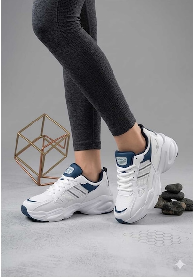 Mcdark Kadın Beyaz Lacivert Sararmaz Taban Sneaker Ayakkabı Beyaz - Lacivert