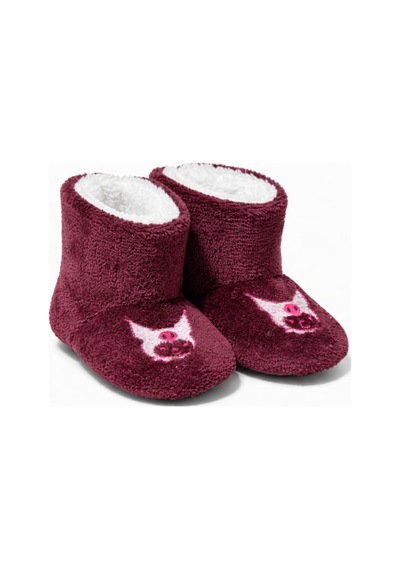 Pufien Bebek & Çocuk Kaydırmaz Tabanlı Ev Botu / Panduf / Kışlık Peluş Bot / Sevimli Desen - Bordo
