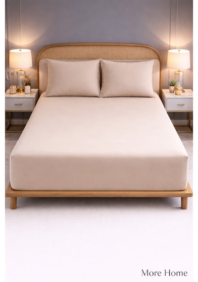 More Home Çift Kişilik Lastikli Çarşaf Seti + 2 Yastık Kılıfı Bej