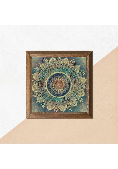 Pinecone Mandala Taş Duvar Tablosu - Ahşap Çerçeveli Taş Tablo - 25x25 Cm - Dekoratif Duvar Sanatı - Modern Ev Ve Ofis Duvar Dekoru W1-231