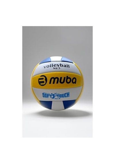 Voleybol Topu No.5, Dikişli, Soft Touch, Sarı-beyaz-mavi Açık Gri