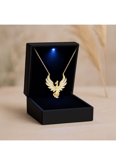 İndigo Takı Işıklı Kutuda Anka Kuşu Altın Kaplama Gümüş Kolye Gold