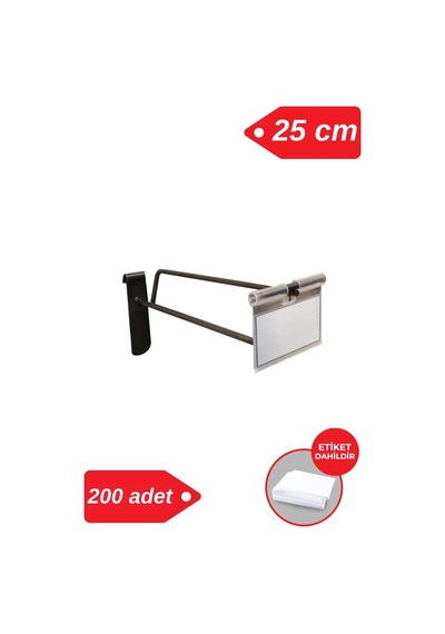 Etiketli Tel Pano Kancası 25 Cm Siyah Mağaza Raf Askı Kancası 200 Adet