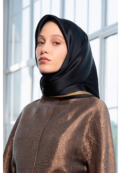 Armine İpek Eşarp 2025 Kış - 9261-02 Siyah Gold Twill Siyah Gold