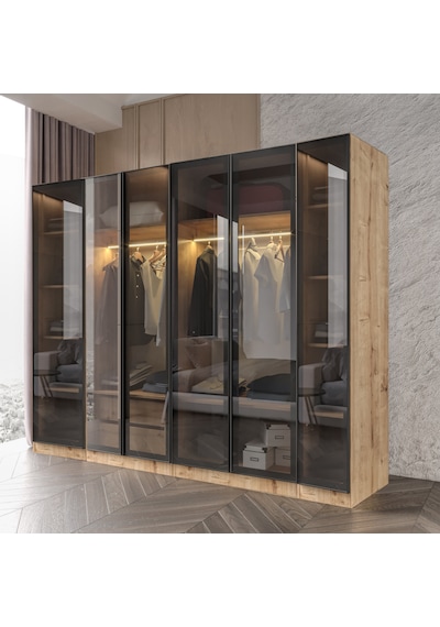 Afilli Yağız Füme Camlı Alimünyum 6 Kapaklı 2 Çekmeceli Giyinme Dolabı Led Askılıklı Tamamı Mdf Safirmeşe Afilli Yağız Füme Camlı Alimünyum 6 Kapaklı 2 Çekmeceli Giyinme Dolabı Led Askılıklı Tamamı Mdf Safirmeşe