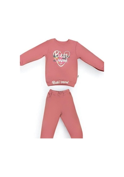 Kız Çocuk Best Mood Yazılı Pamuklu Eşofman Takım-15056 Pembe