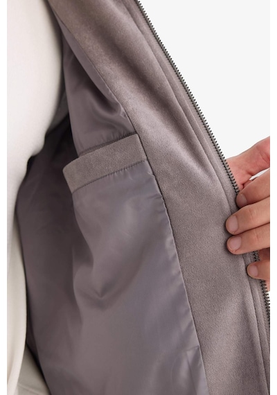 Defacto Regular Fıt Polo Yaka Astarlı Fermuarlı Süet Mont F7871ax26spgr305 Gri-gr305
