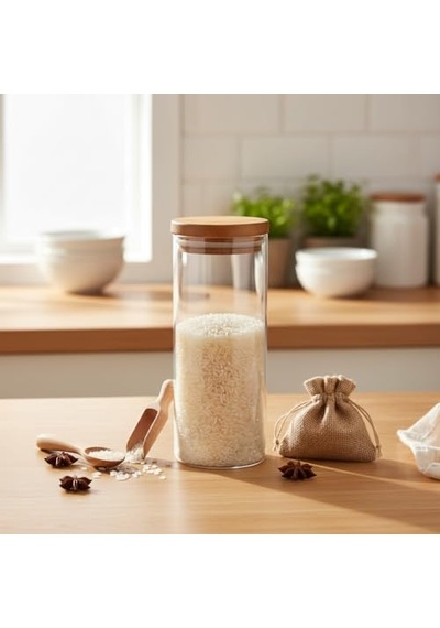 Doğal Akasya Ahşap Kapaklı Borosilikat Cam Kavanoz - 350 Ml Vakumlu Yuvarlak Baharatlık, Çay Ve Kahve Saklama Kabı Çok Renkli