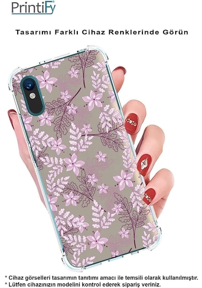 Samsung Galaxy A26 İle Uyumlu Floral Pudra Baskılı Şeffaf Köşe Korumalı Antişok Kılıf