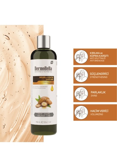 Dermo Bella Argan Ve Keratin Içeren Güçlendirici Ve Hacim Verici Şampuan 700 ML