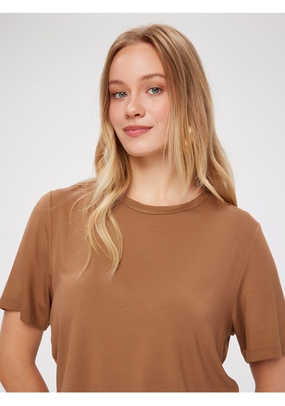 Faik Sönmez Yuvarlak Yaka Kısa Kol T-shirt W27tsh002 Bw27tsh00238 Kahverengi