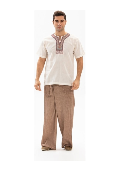 Kısa Kol Şile Bezi Bisiklet Yaka Etnik Erkek T-Shirt Krem Krm