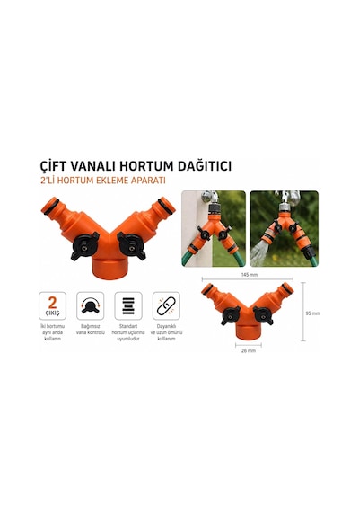Musluk Hortum Bağlama Aparatı 2 Li Dağıtıcı Vana Çatal