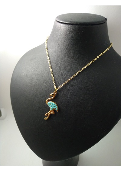 Turkuaz (Firuze) Taşlı Flamingo Model  Kolye Mor