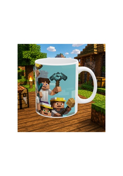 Minecraft Temalı Baskılı Beyaz Seramik Kupa - Oyuncu Hediyesi - Özel Tasarım Kupa Beyaz