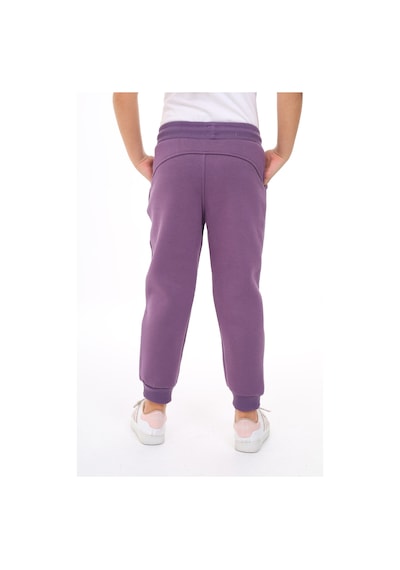 Kız Çocuk Nakış Baskılı Beli Paçası Lastikli Cepli Basic Jogger Eşofman Altı 3 İplik Şardonlu Mor