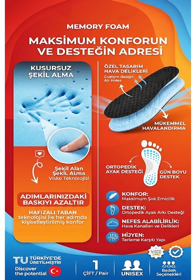 Siyah Anatomik Memory Foam Unisex İç Tabanlık