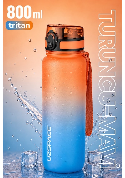 800 Ml Çift Renk Softtouch Tritan Su Matarası Turuncu - Mavi