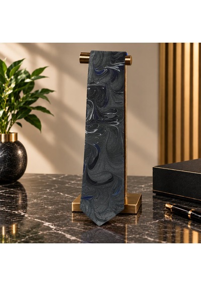 E38 El İşçiliği Erkek Renkli Ebru Kravat 150 5 Cm - 6690 Çok Renkli