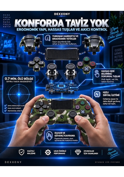 Dexxony Ps4 Uyumlu Kablosuz Bluetooth Oyun Kolu Pc/android Tv,  Ölü Bölge, Kamuflaj