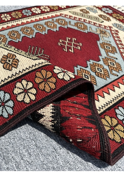 El Dokuma Yağcıbedir Halısı 72x115 Turkuaz Kök Boya Yün Halı Turkuaz