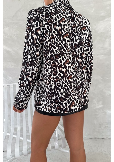 Femelle Kadın Leopar Desen Astarlı Blazer Ceket ekru