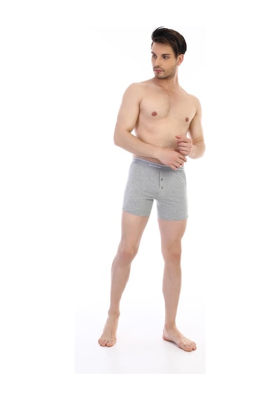 Çift Kaplan Erkek Elastanlı Biyeli Gri Melanj Boxer Şort 880 Gri