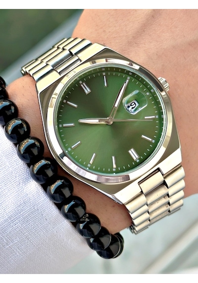 Premium Seri Özel Tasarım Lüks Seri Metal Kordon Classic Erkek Kol Saati-bileklik Hediyeli Yeşil