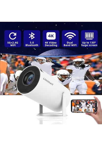Ayrex Limimart 5g Wifi Projektör, 4k Destek, 130 '' Ekranlı 5.0 Bluetooth Hoparlör, Otomatik Keystone Düzeltme, Andr
