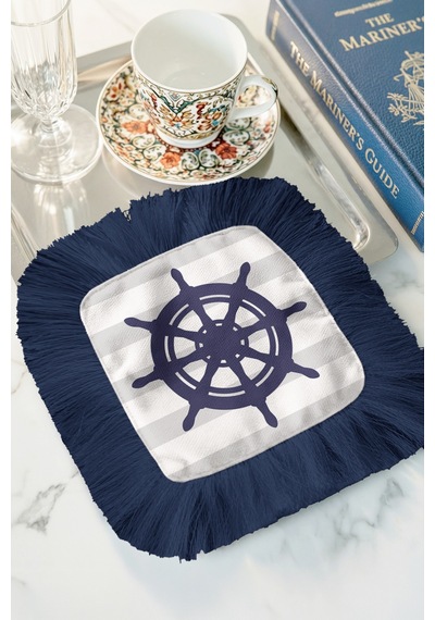 Nautical Çizgili Saçaklı Servis Kokteyl Peçetesi - Marin Stil Lacivert Modern Bardak Altlığı Mendil Çok Renkli