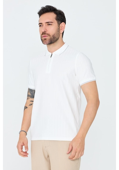 Beyaz Fermuarlı Erkek Polo Yaka Tişört